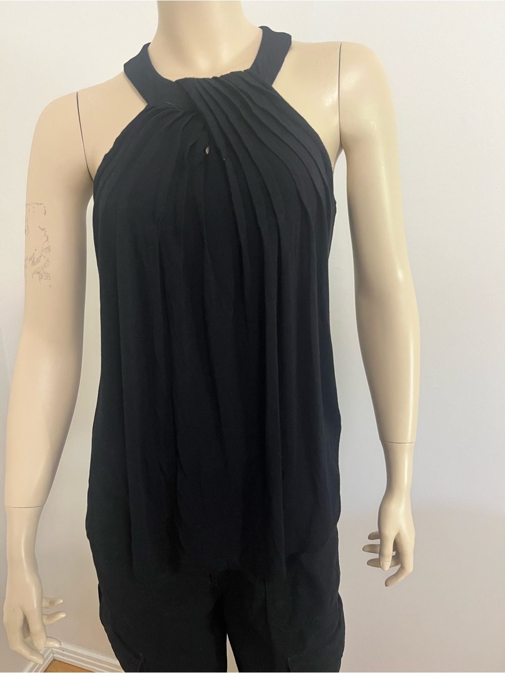 Spense Black Pleated halter Top